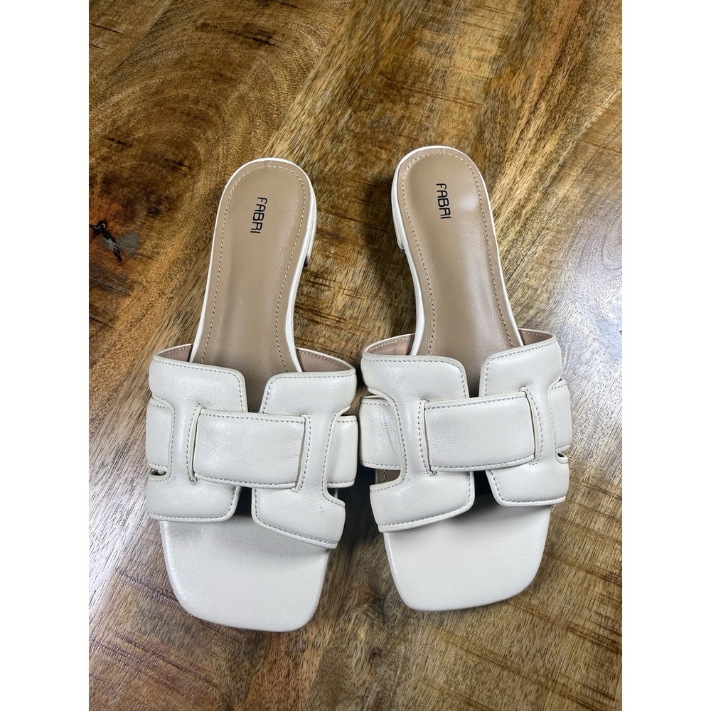 FABRI Womens Slide Sandals EU 36 US 5.5 6 Beige Padded Buckle Square Toe